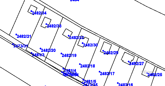 Parcela st. 2482/30 v KÚ Pelhřimov, Katastrální mapa