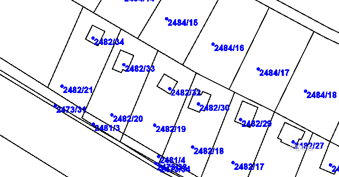 Parcela st. 2482/32 v KÚ Pelhřimov, Katastrální mapa