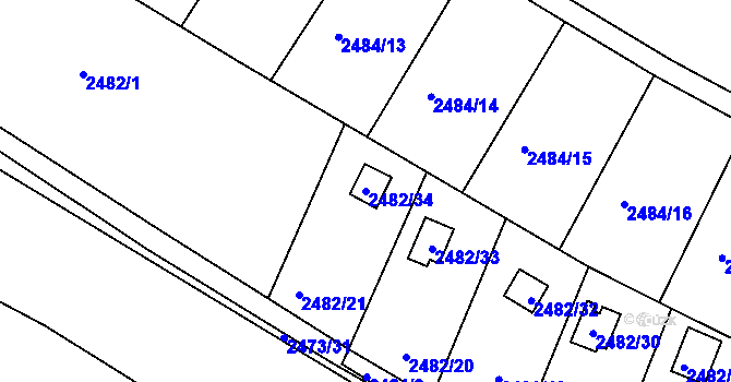 Parcela st. 2482/34 v KÚ Pelhřimov, Katastrální mapa