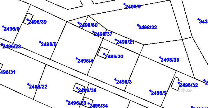 Parcela st. 2496/30 v KÚ Pelhřimov, Katastrální mapa