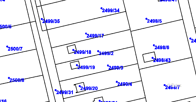 Parcela st. 2499/2 v KÚ Pelhřimov, Katastrální mapa