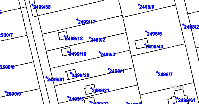 Parcela st. 2499/3 v KÚ Pelhřimov, Katastrální mapa