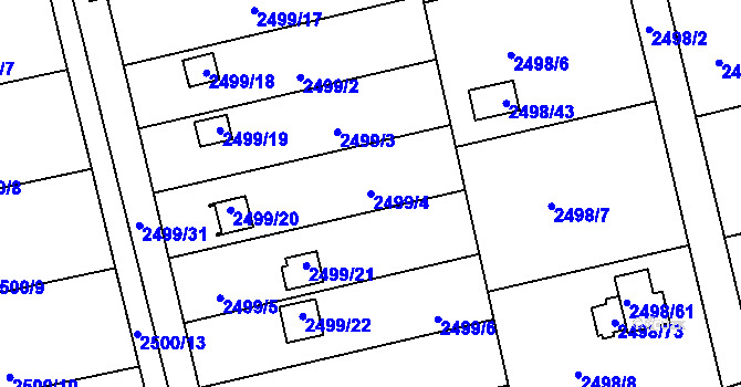 Parcela st. 2499/4 v KÚ Pelhřimov, Katastrální mapa
