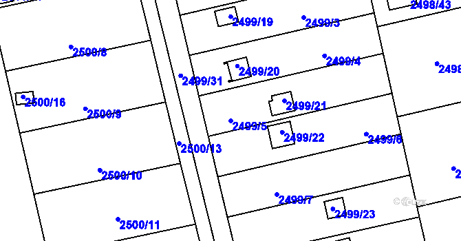 Parcela st. 2499/5 v KÚ Pelhřimov, Katastrální mapa