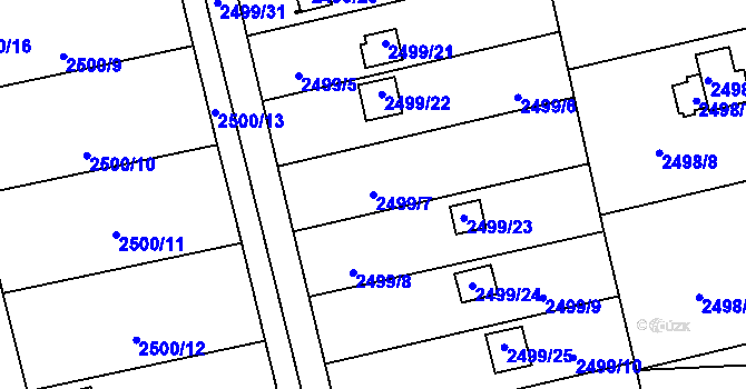 Parcela st. 2499/7 v KÚ Pelhřimov, Katastrální mapa