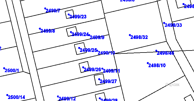 Parcela st. 2499/10 v KÚ Pelhřimov, Katastrální mapa