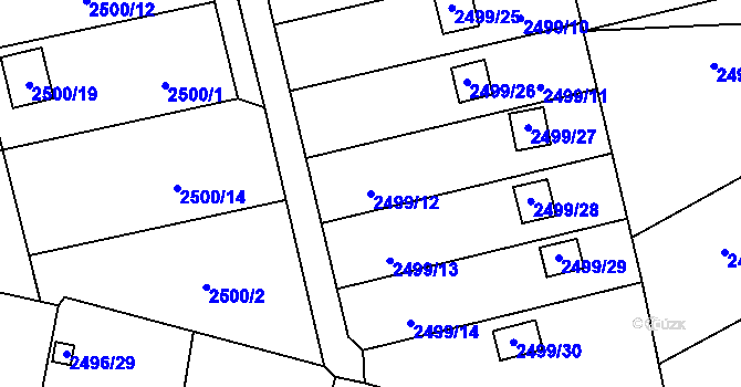 Parcela st. 2499/12 v KÚ Pelhřimov, Katastrální mapa