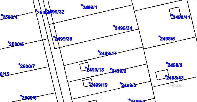 Parcela st. 2499/17 v KÚ Pelhřimov, Katastrální mapa