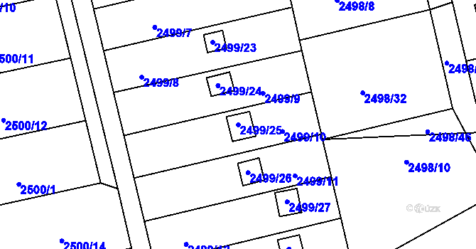 Parcela st. 2499/25 v KÚ Pelhřimov, Katastrální mapa