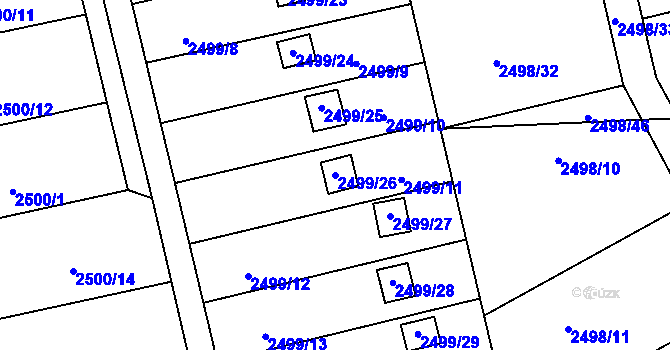 Parcela st. 2499/26 v KÚ Pelhřimov, Katastrální mapa