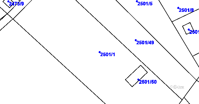 Parcela st. 2501/1 v KÚ Pelhřimov, Katastrální mapa