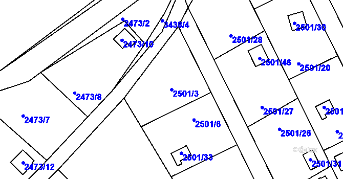 Parcela st. 2501/3 v KÚ Pelhřimov, Katastrální mapa