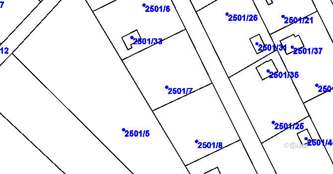 Parcela st. 2501/7 v KÚ Pelhřimov, Katastrální mapa
