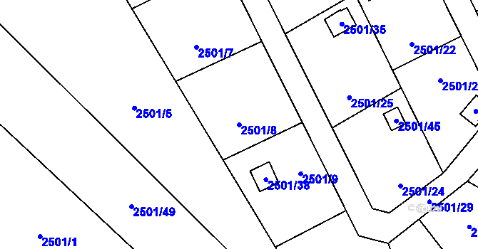 Parcela st. 2501/8 v KÚ Pelhřimov, Katastrální mapa