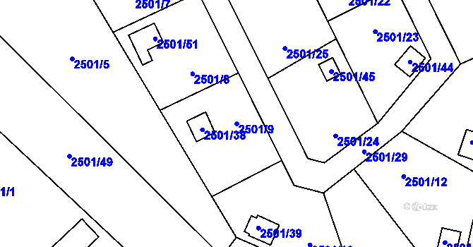 Parcela st. 2501/9 v KÚ Pelhřimov, Katastrální mapa