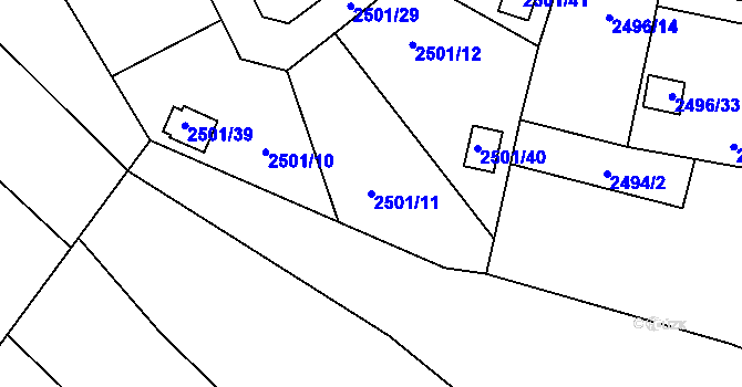 Parcela st. 2501/11 v KÚ Pelhřimov, Katastrální mapa