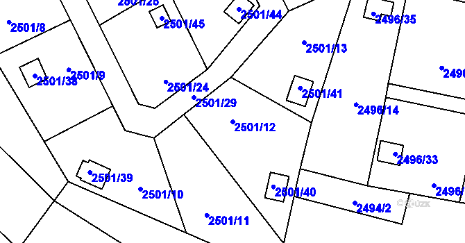 Parcela st. 2501/12 v KÚ Pelhřimov, Katastrální mapa