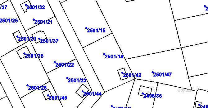 Parcela st. 2501/14 v KÚ Pelhřimov, Katastrální mapa