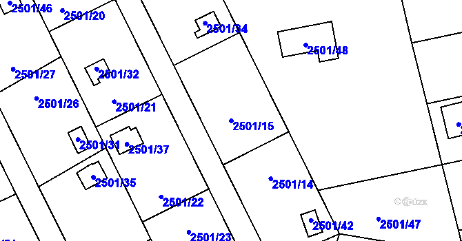 Parcela st. 2501/15 v KÚ Pelhřimov, Katastrální mapa