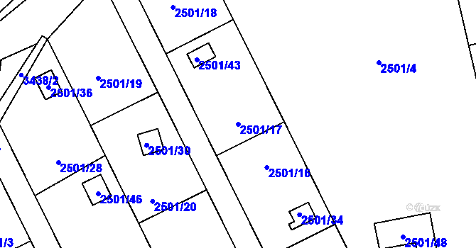 Parcela st. 2501/17 v KÚ Pelhřimov, Katastrální mapa