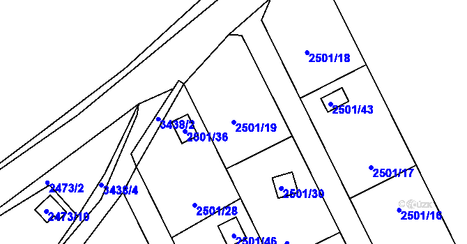 Parcela st. 2501/19 v KÚ Pelhřimov, Katastrální mapa