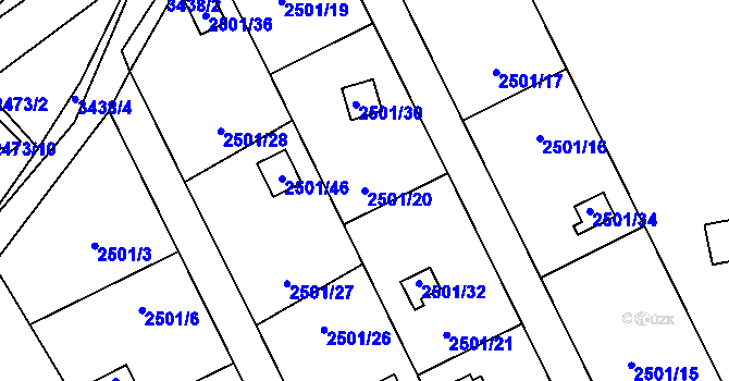 Parcela st. 2501/20 v KÚ Pelhřimov, Katastrální mapa