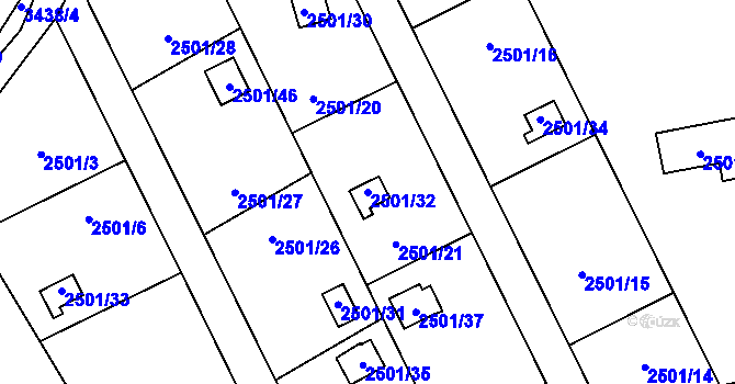 Parcela st. 2501/32 v KÚ Pelhřimov, Katastrální mapa