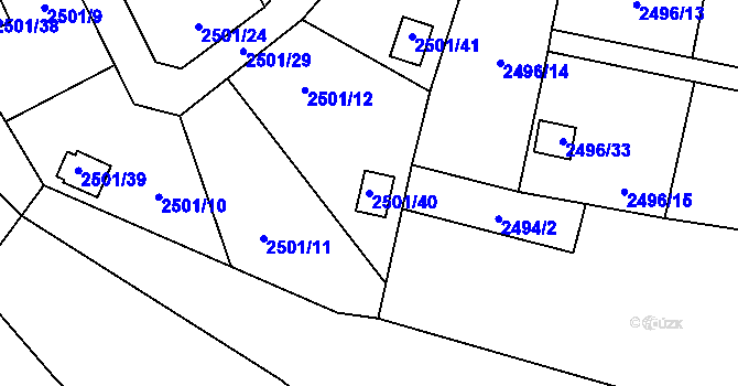 Parcela st. 2501/40 v KÚ Pelhřimov, Katastrální mapa