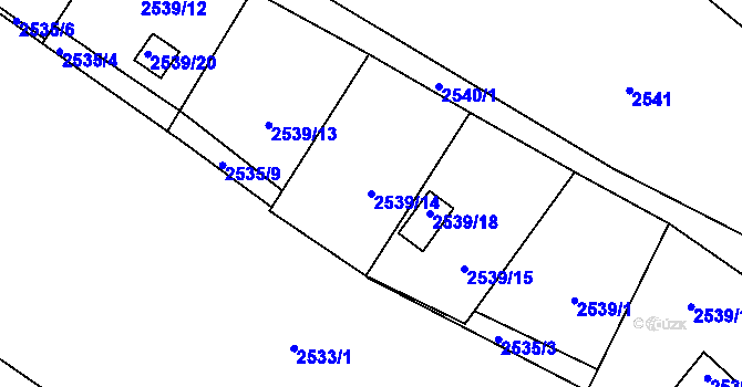 Parcela st. 2539/14 v KÚ Pelhřimov, Katastrální mapa