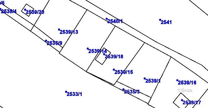 Parcela st. 2539/18 v KÚ Pelhřimov, Katastrální mapa
