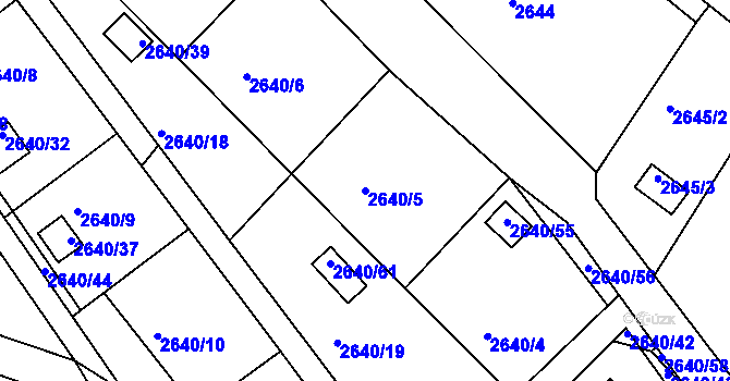 Parcela st. 2640/5 v KÚ Pelhřimov, Katastrální mapa