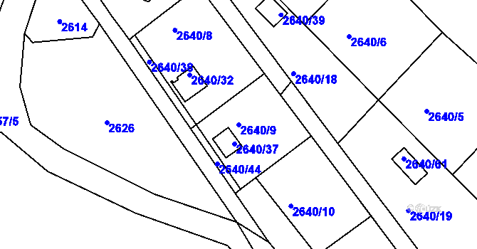 Parcela st. 2640/9 v KÚ Pelhřimov, Katastrální mapa