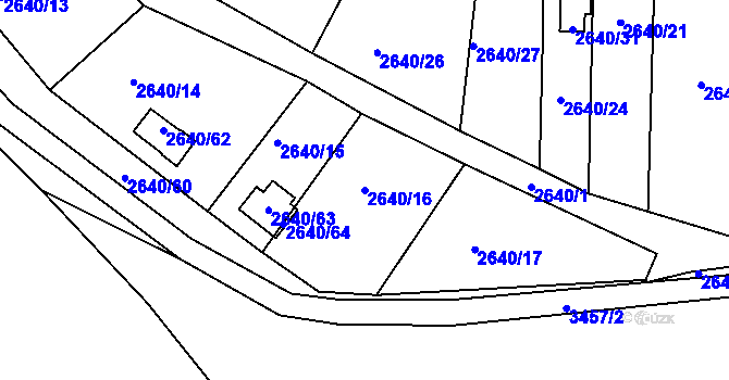 Parcela st. 2640/16 v KÚ Pelhřimov, Katastrální mapa