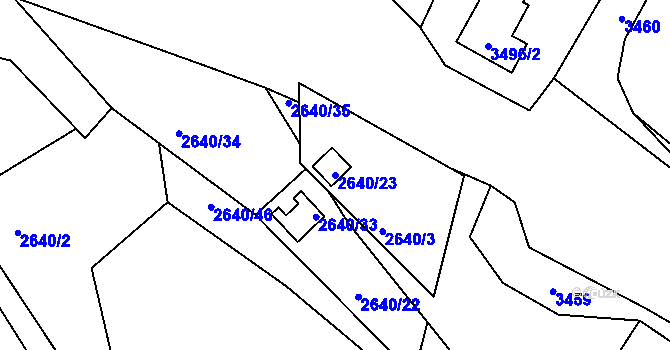 Parcela st. 2640/23 v KÚ Pelhřimov, Katastrální mapa