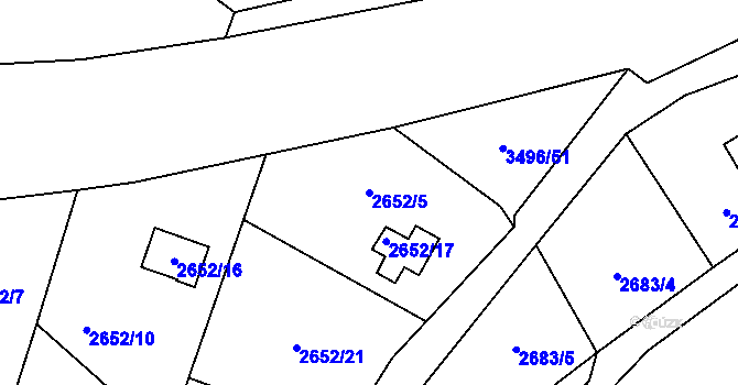 Parcela st. 2652/5 v KÚ Pelhřimov, Katastrální mapa
