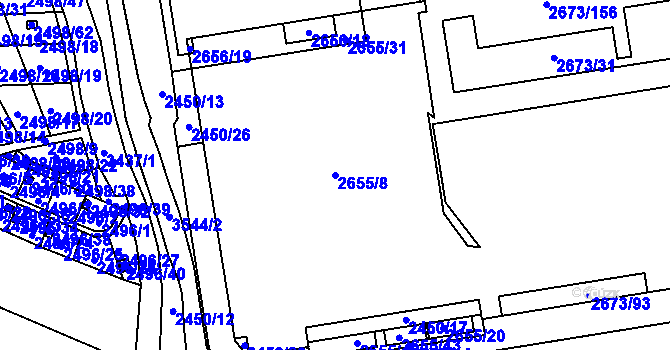 Parcela st. 2655/8 v KÚ Pelhřimov, Katastrální mapa