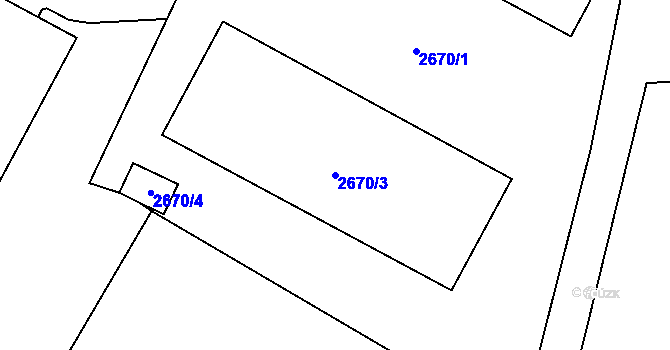 Parcela st. 2670/3 v KÚ Pelhřimov, Katastrální mapa