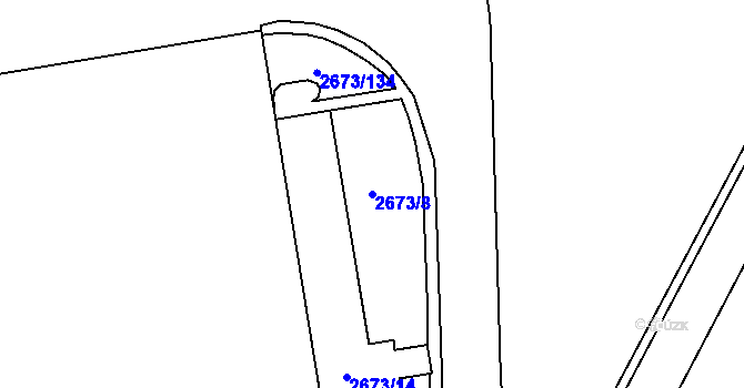Parcela st. 2673/8 v KÚ Pelhřimov, Katastrální mapa