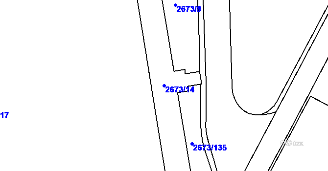 Parcela st. 2673/14 v KÚ Pelhřimov, Katastrální mapa