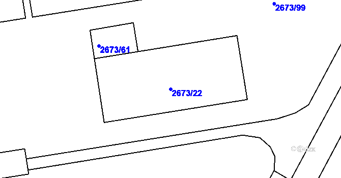 Parcela st. 2673/22 v KÚ Pelhřimov, Katastrální mapa