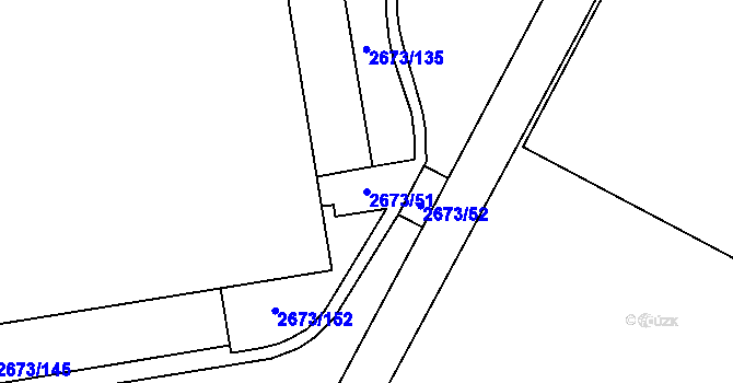 Parcela st. 2673/51 v KÚ Pelhřimov, Katastrální mapa