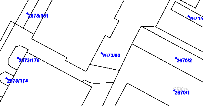 Parcela st. 2673/80 v KÚ Pelhřimov, Katastrální mapa