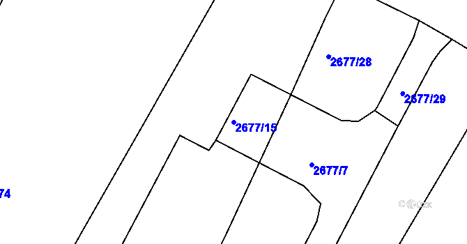 Parcela st. 2677/15 v KÚ Pelhřimov, Katastrální mapa