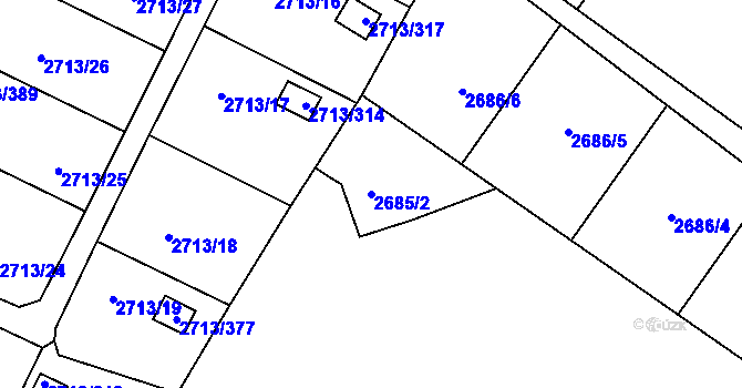 Parcela st. 2685/2 v KÚ Pelhřimov, Katastrální mapa