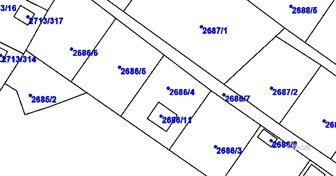 Parcela st. 2686/4 v KÚ Pelhřimov, Katastrální mapa