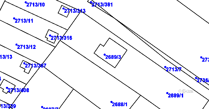 Parcela st. 2689/3 v KÚ Pelhřimov, Katastrální mapa