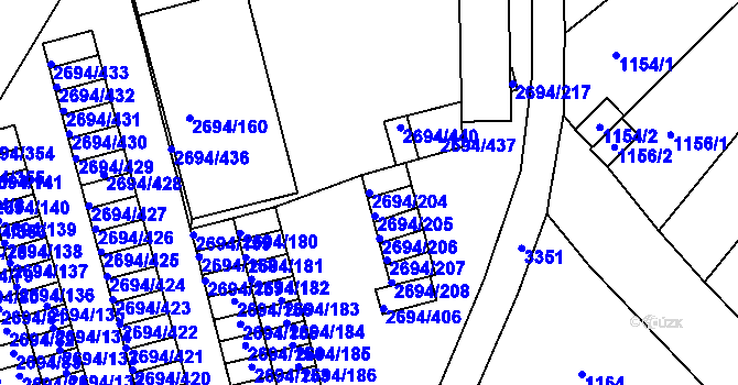 Parcela st. 2694/204 v KÚ Pelhřimov, Katastrální mapa