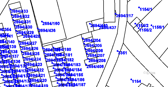 Parcela st. 2694/205 v KÚ Pelhřimov, Katastrální mapa