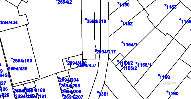 Parcela st. 2694/217 v KÚ Pelhřimov, Katastrální mapa