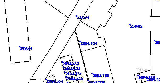 Parcela st. 2694/434 v KÚ Pelhřimov, Katastrální mapa